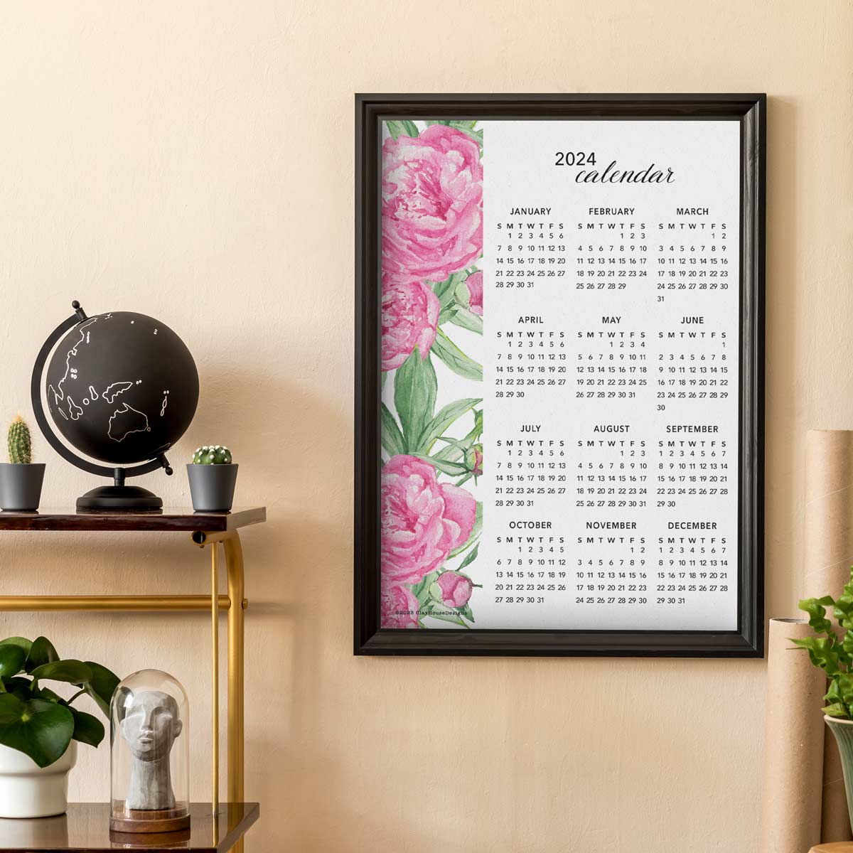 Peony Flower 2024 Wall Calendar Download Clay House Designs