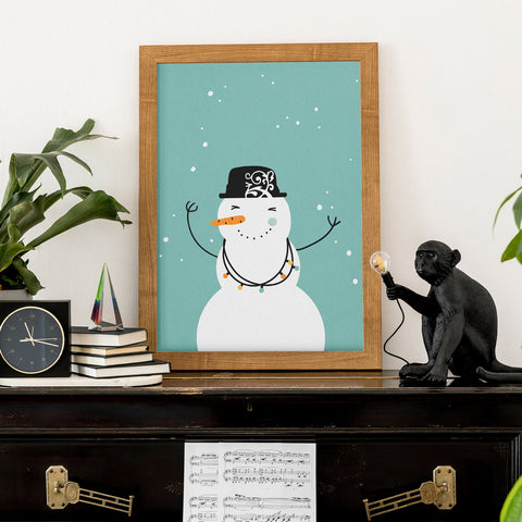 Christmas Lights Snowman Wall Art Download