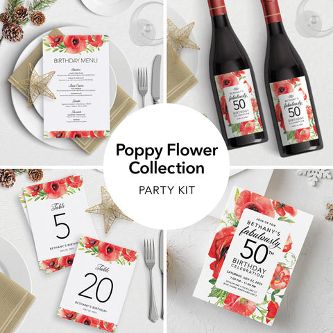 Poppy Flower Collection 4-Piece Party Kit